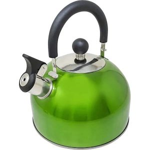 Stainless Steel Camping Kettle 2.5L Whistling Teapot For Gas Hob, Metallic Green